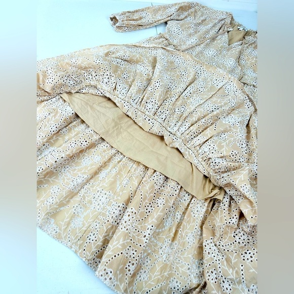 Chico's Eyelet Ruffle Neck Tiered Midi Dress Neutral - Picture 8 of 12